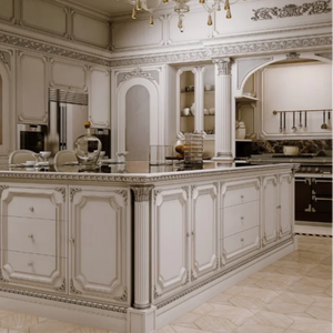 Gabinete Retro Gabinete Clásico Francés Gabinete de Cocina Personalizado Pintado Plata Tallado Personalizado Lujo Barroco - Product Image 6