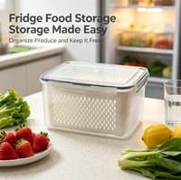 Boîte de conservation transparente en PET sans BPA de 4150 ml avec panier de drainage pour réfrigérateur, organisateur de fruits et légumes
