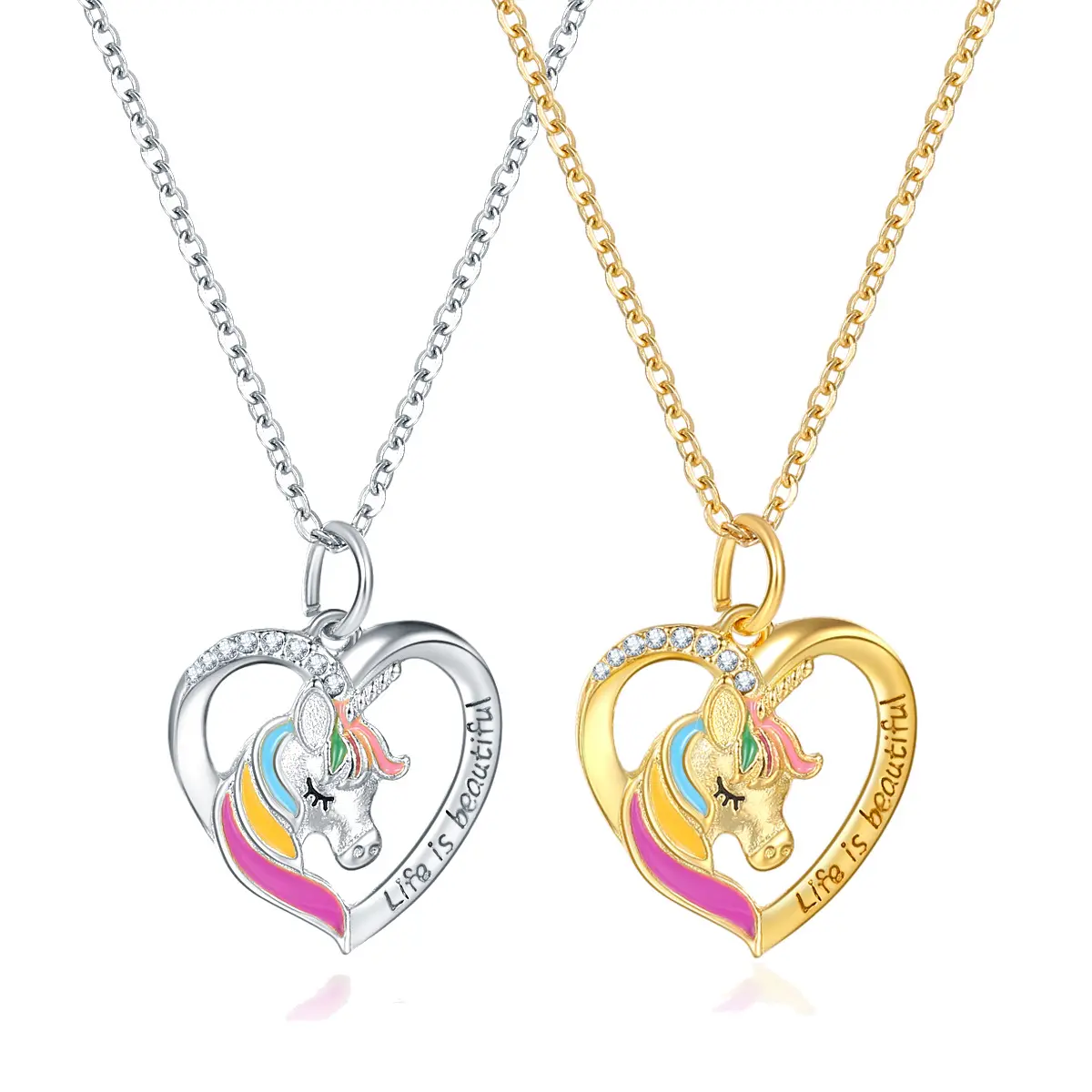 Enamel Rainbow Unicorn Necklace Alloy Stainless Steel Unicorn Clavicle Pendant Necklace For Girls Kids Cute Horse Jewelry