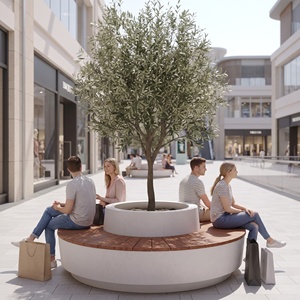 Banc rond d'extérieur avec jardinière intégrée, en béton et bois, pour espace public, jardin ou salon de jardin - Product Image 4