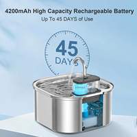 Fontaine à eau pour chat 3-en-1 sans fil, écologique, durable, 4000 mAh, rechargeable, robinet en acier inoxydable, capteur de batterie, IPX5