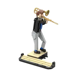 GoldMoc Jazz selain Quartet MOC-162342 pemutar trombon, tokoh Mini mainan pendidikan anak-anak blok bangunan