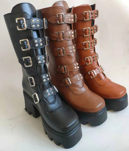 Bottes de moto à talons hauts pour femme, grande taille, 43, bottes hautes, boucle de ceinture, collection automne et hiver 2021 - Product Image 3