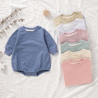 Piyama katun musim semi bayi, Bodysuit polos, baju anak kancing jepret baju monyet