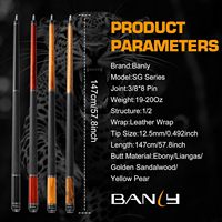 Tongkat Biliar Profesional BanLy Low Deflection dengan Shaft Serat Karbon, Sambungan Baja Tahan Karat, Termasuk Kotak Tongkat, Ujung 12.5mm