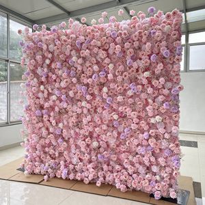 2024 nuevo Roll Up Flower Wall 8ft x 8ft seda Artificial Pink Rose Flower Wall lujo decorativo flor pared telón de fondo - Product Image 4
