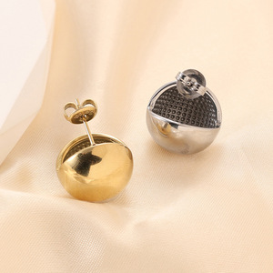Geometric Spherical Hollow <b>Stud</b> <b>Earrings</b> Gold Stainless Steel Women's Fashion Jewelry - Product Image 3
