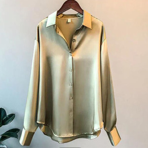 Chemises pour femmes <span class=keywords><strong>en</strong></span> gros – Nouvelle <span class=keywords><strong>chemise</strong></span> <span class=keywords><strong>en</strong></span> <span class=keywords><strong>satin</strong></span> à manches longues pour <span class=keywords><strong>femme</strong></span>, style printemps-automne, drapée, rétro, ample, tendance et élégante - Product Image 5