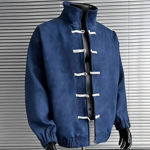 Giacca in pelle scamosciata da <span class=keywords><strong>uomo</strong></span> BINBEIER personalizzata, stile quotidiano, con chiusura a rana, collo alto, fornitore all'ingrosso cinese, caldo affare - Product Image 1
