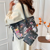 Sac fourre-tout graffiti grande capacité pour femme, sac à main mignon en PU avec fermeture éclair, sac à bandoulière élégant pour l'université, la plage ou le travail