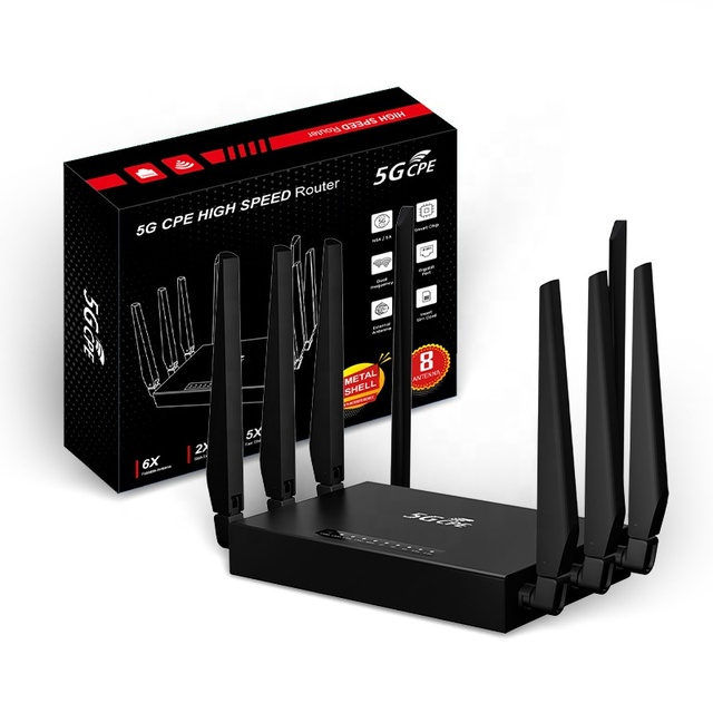 5G CPE High Speed Wireless Router with SIM Card Slot NSA/SA Metal Shell 5G Modem WiFi-6 Dual-Band 8 External Antennas