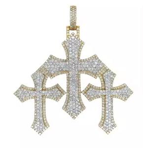 Premium 925 Plata 14K oro colgante Triple Cruz diamante simulado princesa corte Moissanite moda Hip Hop estilo personalizado fino - Product Image 3