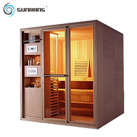 Sunrans Sauna Uap Inframerah Jauh Kayu Hemlock Solid Modern untuk 2 Orang dengan Panel Kontrol Layar Sentuh dan Garansi 2 Tahun