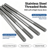 M40 8mm Stainless Steel Left & Right Hand Threaded Rod, Double End Stud with Smooth Middle Shank for Industrial Fastening