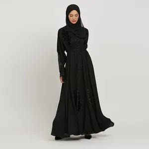 ColorPakaian Solid Satin Pabrik Wanita Kerah Venonat Maroko Muslim Abaya Jubah dengan Pakaian Jilbab Maxi Dress Islami