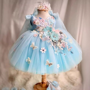 princess polly baby blue dress Girls' Dresses Kids Summer New Skirt Long Sleeved Ruffled Skirt High Waist Dress  Baby Girl Dress Light Blue 6 Years-7 Years