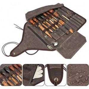 Échantillon gratuit : Sac de transport décontracté en toile cirée, 25 poches, pour ciseaux de sculpture sur bois, pochette à outils multi-usages avec fermeture éclair - Product Image 4