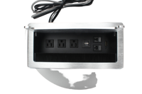Boîtier de connectivité de table, argenté, 3 prises standard américaines, 2 USB-A, 2 Cat6, HDMI, argenté