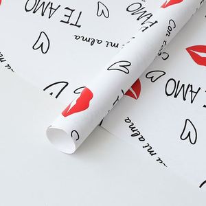 Papier d'emballage pour bouquet de fleurs fraîches, style romantique pour la Saint-Valentin, motif de lèvres rouges, art floral espagnol, imperméable et enduit - Product Image 6