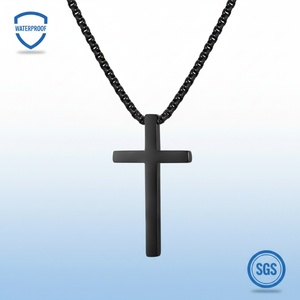 Collar con Colgante de Cruz de Acero Inoxidable Moderno, Collar con Cruz Grabada Personalizada para Regalo Cristiano - Product Image 1