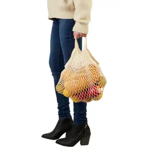 Werbeartikel individuelles Logo Öko-Baumwollnetz-Einkaufstasche wiederverwendbare Lebensmittelproduktionsbeutel zur Verpackung von Gemüse und Obst