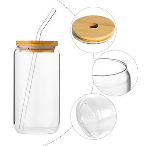 Großhandel Lagerbestand 16oz Glas-Trinkbecher mit Holzdeckel, Moderne Transparente Form, Tee-Kaffee-Milch-Latte-Becher für Geschäftsgeschenke - Product Image 3