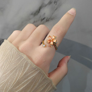 Flower Spinner <b>Rings</b> Claw <b>Set</b> Pear Cut Champagne Cubic Zirconia Copper Gold Plated Anxiety Jewelry Gift For <b>Women</b> - Product Image 3