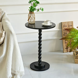 Table basse ronde en bois massif de style moderne décoratif pour la maison, couleur noire ou rouge, avec une seule jambe - Product Image 4