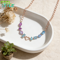 Nouveau Collier de Clavicule en Acier Inoxydable 316 PVD Or Épais Couleur Permanente avec Perles de Zircon Gemme Bleu Pâle et Violet