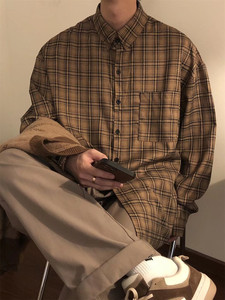 <span class=keywords><strong>Camicia</strong></span> a maniche lunghe a quadri in <span class=keywords><strong>stile</strong></span> <span class=keywords><strong>giapponese</strong></span> retrò primaverile e autunnale, <span class=keywords><strong>camicia</strong></span> casual ampia da uomo - Product Image 4