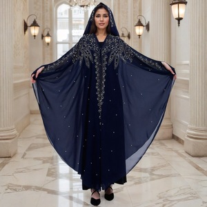 Abaya Robe à Capuche en Polyester Ornée <span class=keywords><strong>de</strong></span> Strass et <span class=keywords><strong>de</strong></span> Perles, Manches Longues, Style Dubaï, Vêtement <span class=keywords><strong>de</strong></span> Prière, Meilleure Vente au Moyen-Orient et en Afrique - Product Image 2