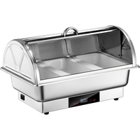 Chauffe-Plats Électrique de Luxe en Acier Inoxydable de 9L avec Couvercle Roulant, Réchaud Buffet Autonome pour Restaurants et Traiteurs