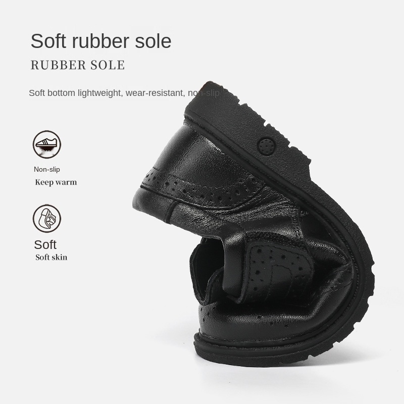 Children's leather shoes black girls British style boys student performance shoes