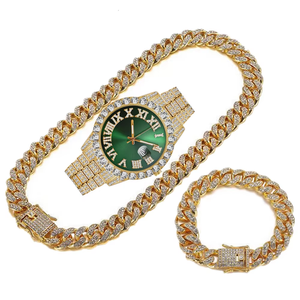Reloj de Cuarzo Unisex Barato con Incrustaciones de Diamantes de Imitación, Cadena de Pulsera Estilo Miami Cuban de 13 mm, Esfera de 40 mm - Product Image 1