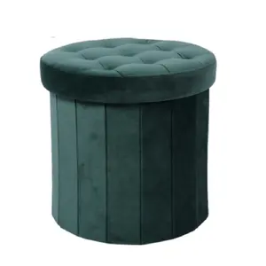 Pouf rotondo in tessuto di velluto moderno di vendita caldo Pouf piccolo sgabello Pouf finitura dorata mobili soggiorno metallo oro acciaio OEM