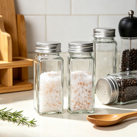 Pot à épices carré en verre transparent, flacon vide pour assaisonnements avec couvercle à vis en métal et insert doseur pour rangement de cuisine – Offre Spéciale