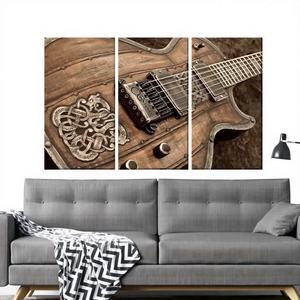 Impresión en Lienzo de Guitarra Eléctrica Moderna - Decoración de Pared Art Deco, Panel Decorativo Envolvente de 3 Piezas - Product Image 1