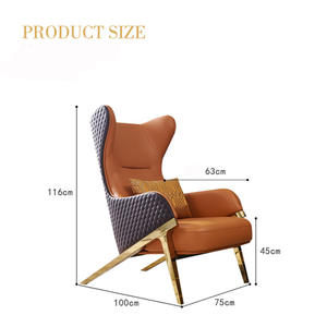 Fauteuil inclinable en bois de style nordique en cuir velours, fauteuil de luxe unique paresseux à ailes bleues pour salon - Product Image 6