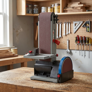 FERVI Machine à mortaiser inclinable à bande pour le travail du bois, Moteur principal 230V 50Hz 375W, Inclinaison 0-45°, 914x100mm - Product Image 2