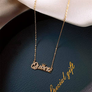 个性化名牌饰品黄铜微镶嵌锆石项链链字母镀金皇后皇冠吊坠项链 - Product Image 6
