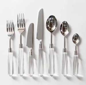 Wholesale Detachable clear Acrylic Faceted Spiral <strong>Handle</strong> <strong>Flatware</strong> Gold Fork Knife and Spoon Set - Product Image 6