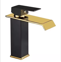 Keran Wastafel Tunggal Mintao Modern Stainless Steel, Model Waterfall, Warna Hitam Emas, Inti Keramik, Garansi 5 Tahun
