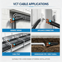 Câble d'alimentation plat en gros VCT 2 conducteurs 1,5 mm 2,5 mm 4 mm 6 mm 10 mm 16 mm 25 mm 35 mm isolé PVC 450/750V Thaïlande