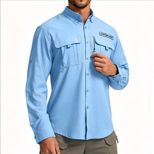 Camicia da Pesca Personalizzata per Uomo, Blu, Protezione UV SPF50, Asciugatura Rapida, Manica Lunga, con Tasche, per Attività all'Aperto - Product Image 1