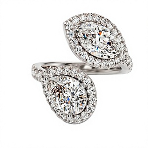 Bague de fiançailles classique pour femme en or plaqué 18K 14K avec diamant de laboratoire taille marquise et taille poire, et halo de diamants ronds - Product Image 2