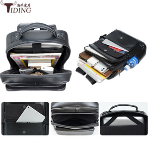 Tiding Genuine <b>Leather</b> <b>Backpack</b> 20L <b>Large</b> Capacity Multi Functional Business Travel Men's Shoulder Bag Black - Product Image 1