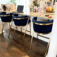 Tabourets de bar en velours au design moderne avec pieds en acier inoxydable doré, chaise élégante pour îlot de cuisine, mobilier de bar, mobilier de salle à manger