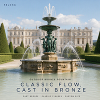 Fontaine décorative en bronze et cuivre RELONG avec bassin en marbre, fontaines d'eau personnalisées pour l'aménagement paysager public extérieur