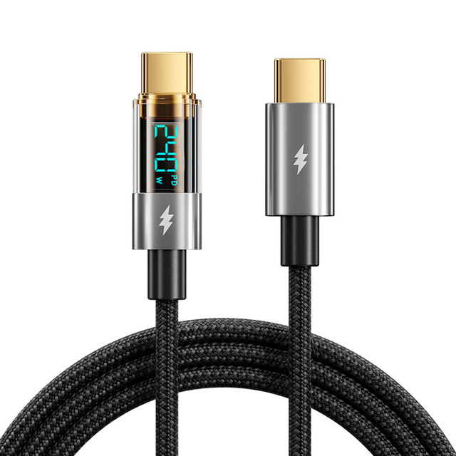 PD 3.1 240W USB C Cable with Digital Display LED Power Monitoring Fast Charging Braided Type C to Type C Cord for Laptop Phone