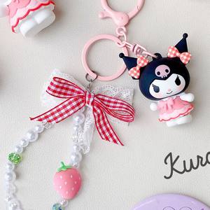 Echte geruite Strawberry Series KT handgemaakte touwgesp schattige cartoon schattig meisje hart tas hanger - Product Image 4